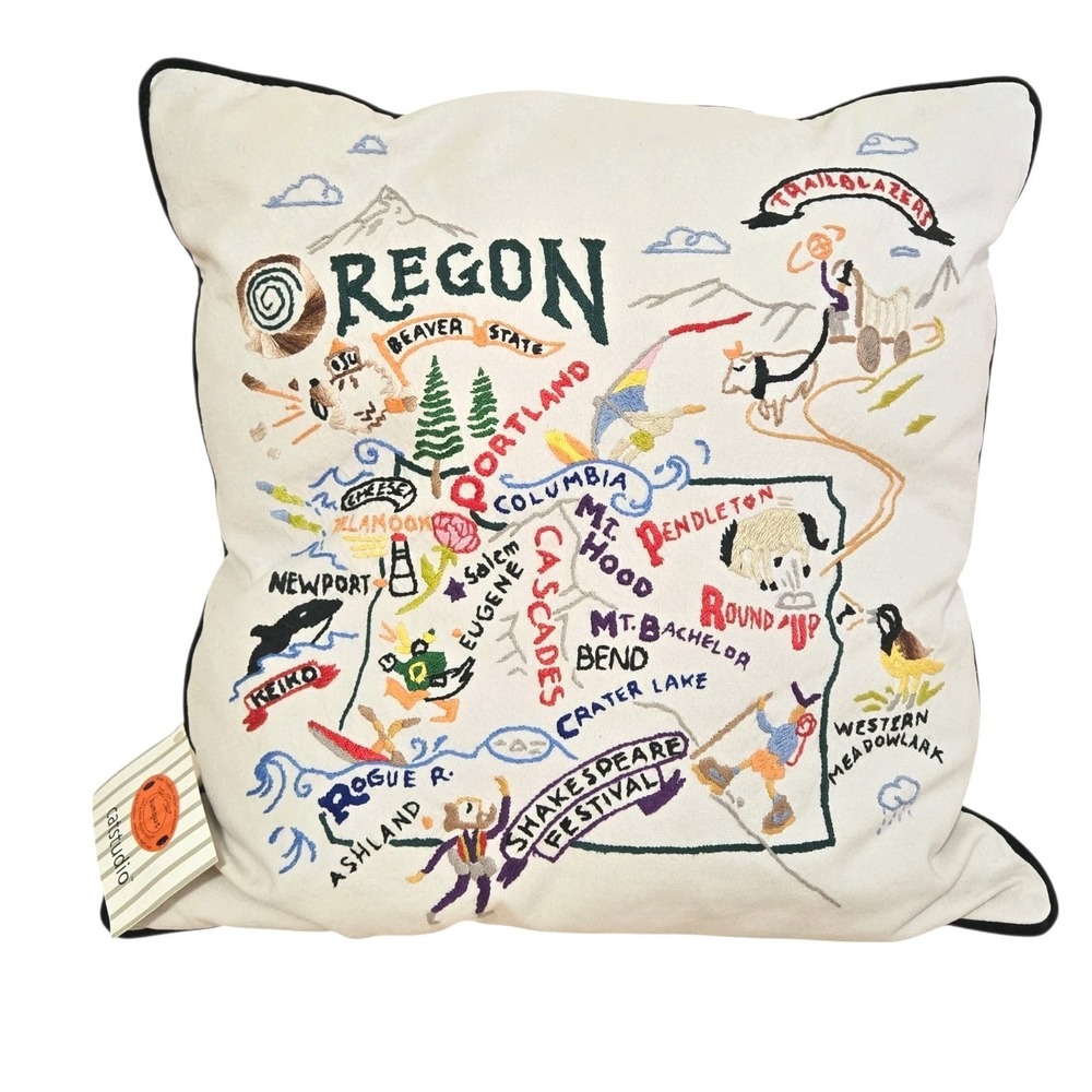 Catstudio Oregon State Embroidered Pillow 18x18 Trailblazer Beaver State NWT 03'